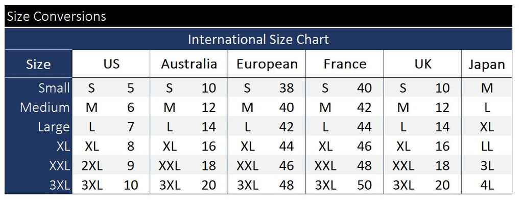 International Panty Size Conversion Chart