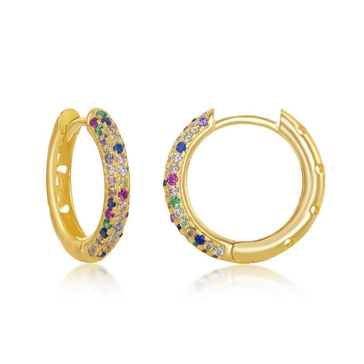 14k Rose Gold 0.18 Carat Rainbow Sapphire Huggie Earrings For Sale at  1stDibs | rainbow sapphire earrings