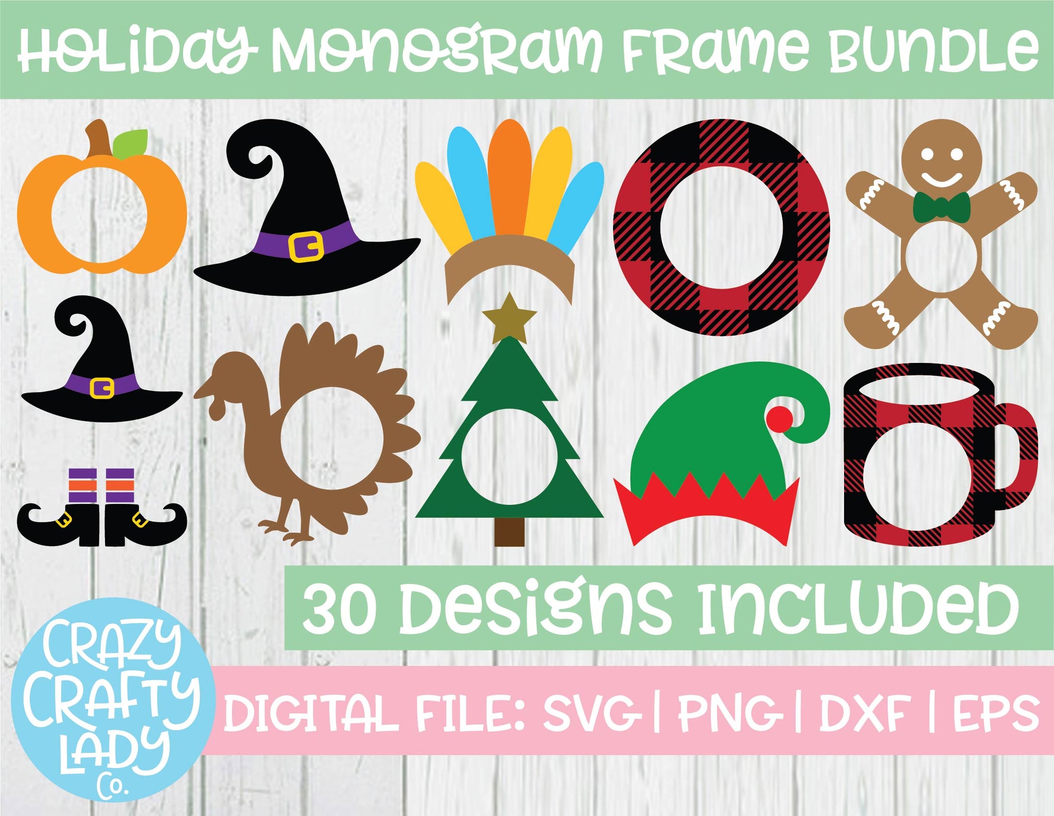 Download Holiday Monogram Frame Svg Cut File Bundle Crazy Crafty Lady Co