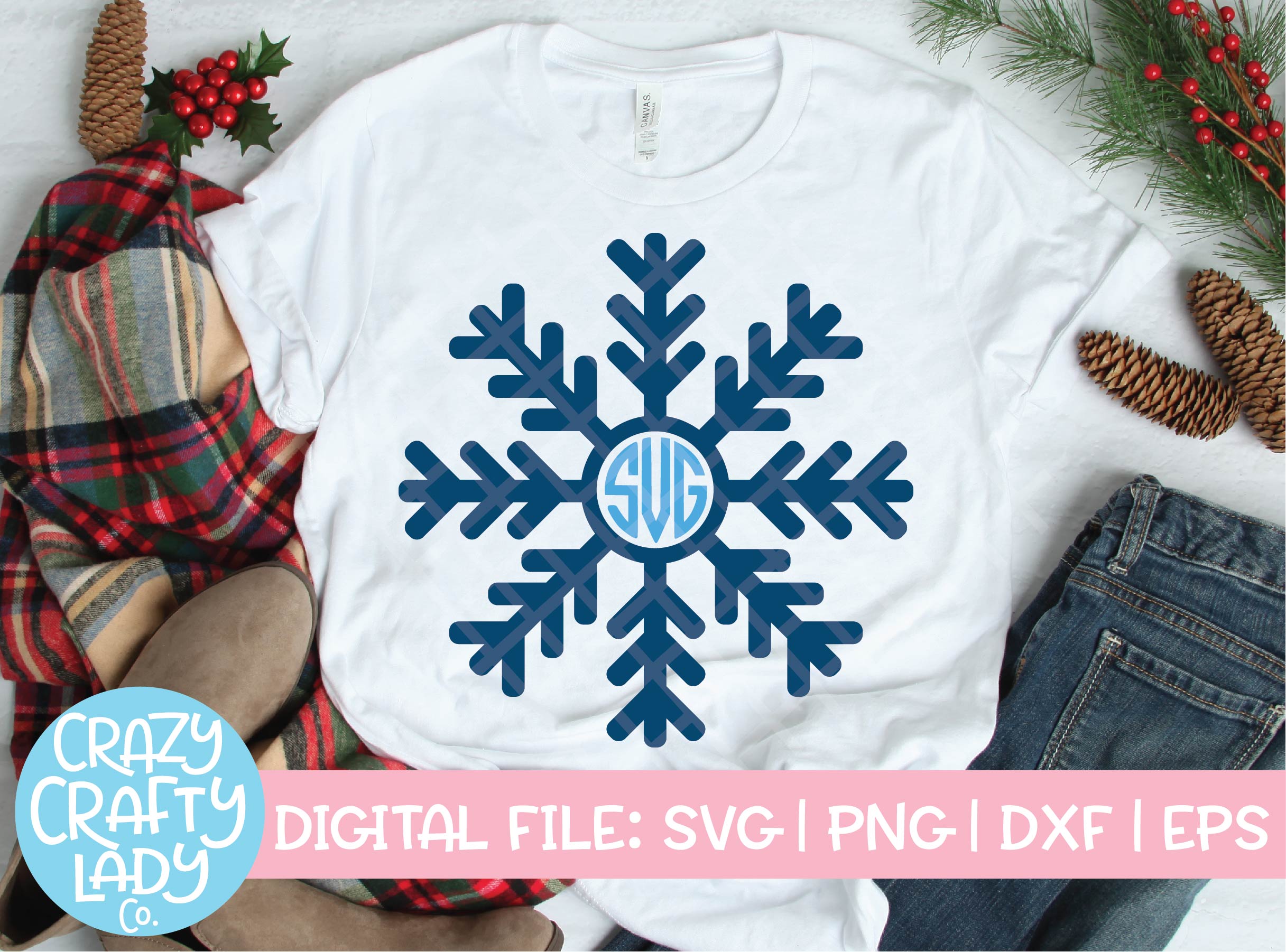 Download Snowflake Monogram Frame Svg Cut File Crazy Crafty Lady Co