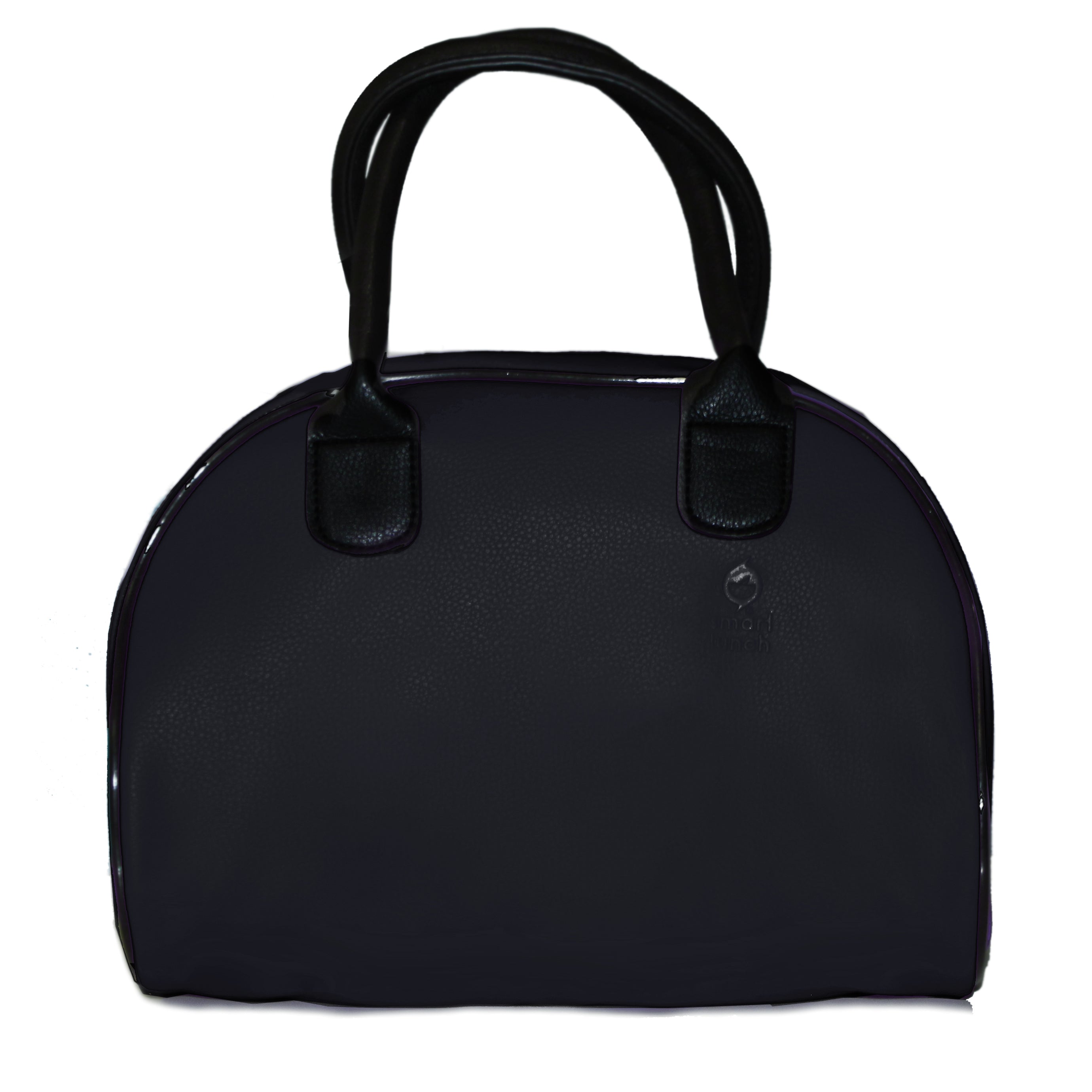 black leather lunch bag