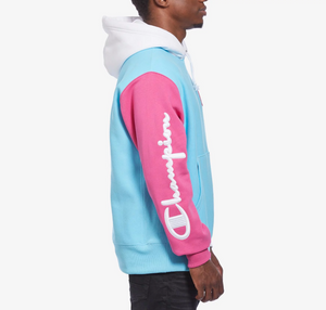 champion colorblock hoodie pink blue