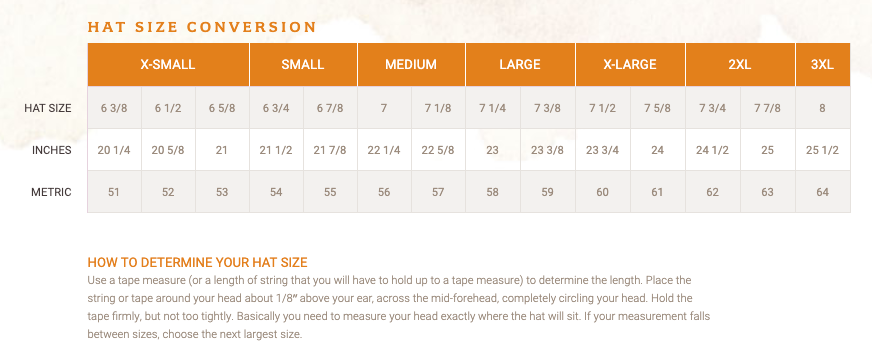 Stetson Hat Size Chart