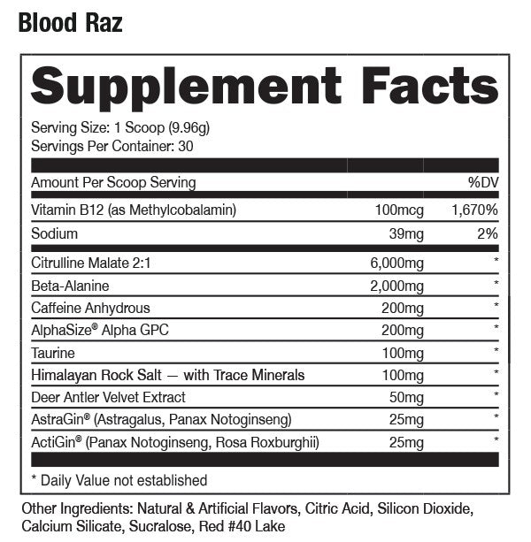 Bucked Up Supplement Facts