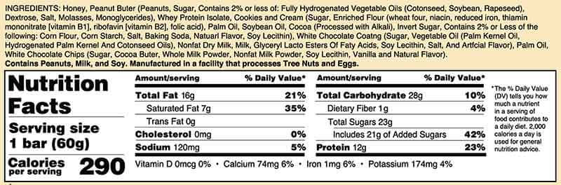 white chocolate chip coated nutrition info