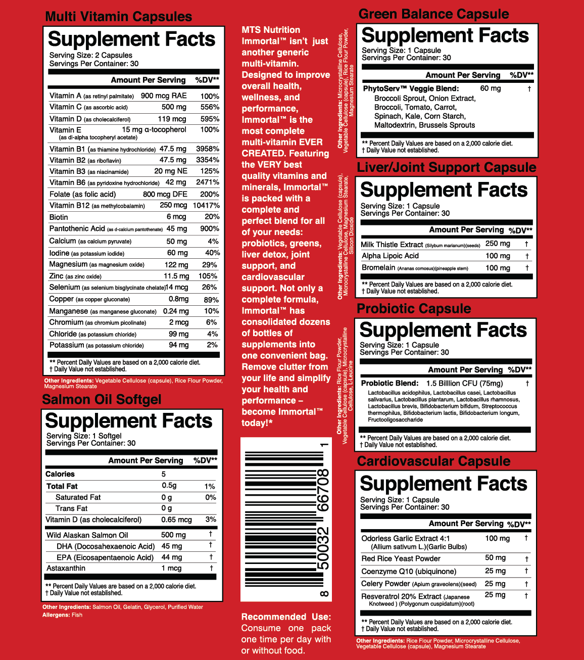 MTS Nutrition Immortal Supplement Facts 20203