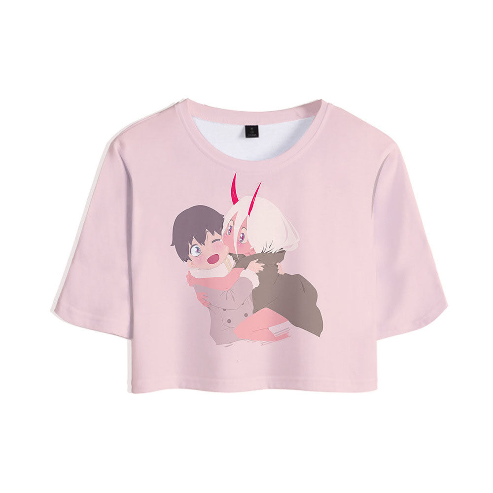 Anime Darling In The Franxx 002 Face Printed Crop Top Shirt For Girls Sgoodgoods - darling in the franxx zero two crop roblox