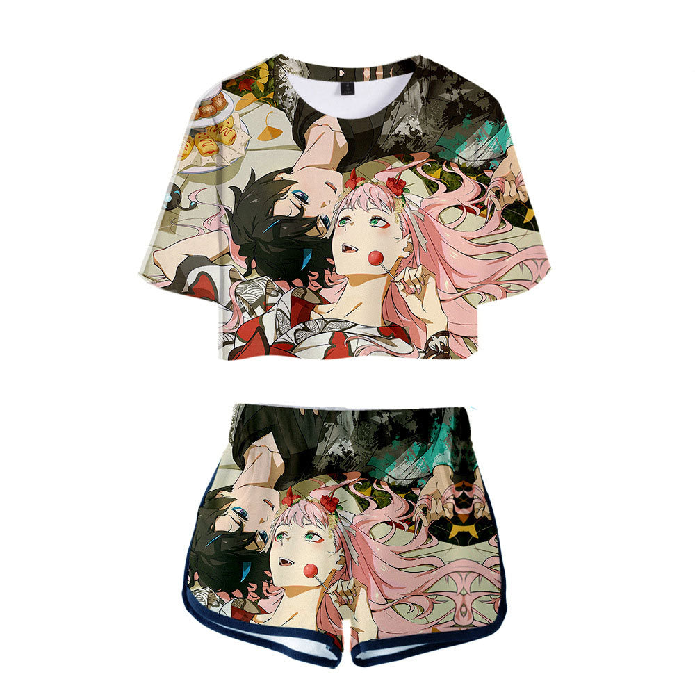 Anime Darling In The Franxx 2 Pieces Crop Top Shirt And Shorts Suit Sgoodgoods - darling in the franxx tshirt roblox