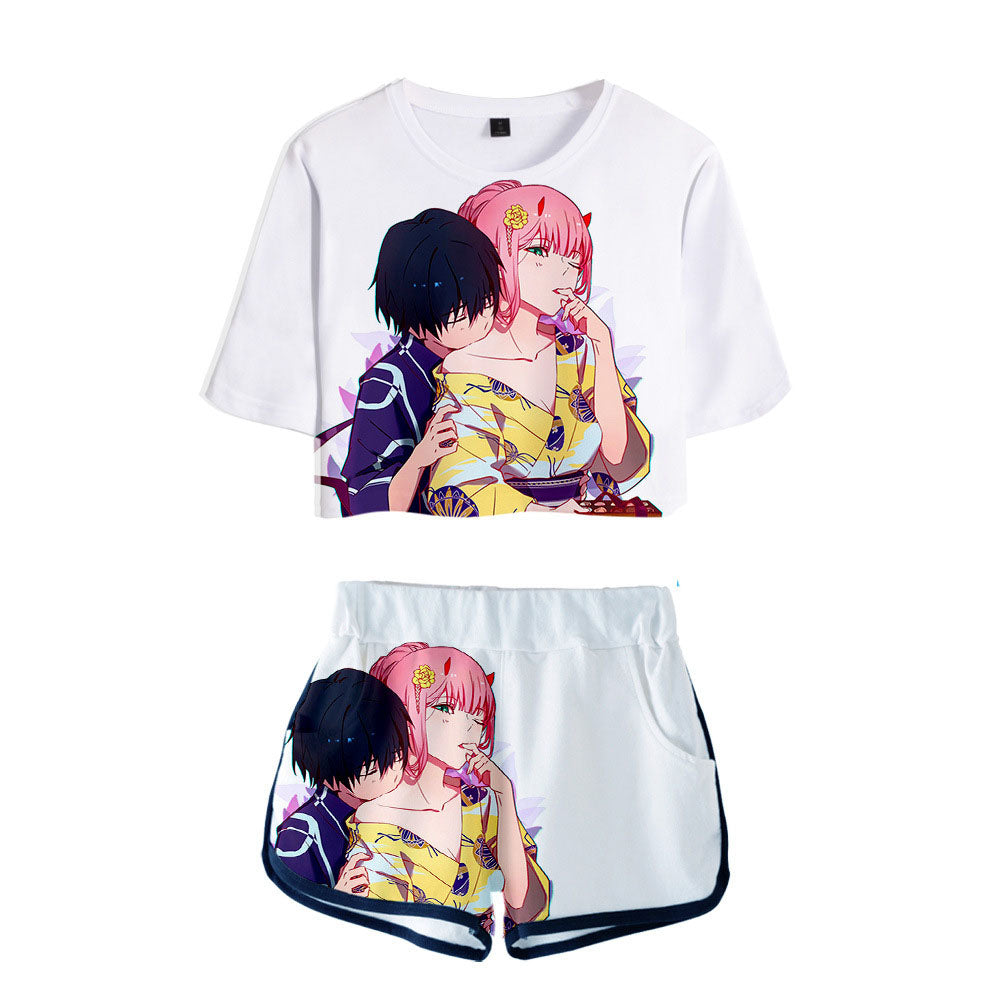 Anime Darling In The Franxx 2 Pieces Crop Top Shirt And Shorts Suit Sgoodgoods - darling in the franxx tshirt roblox