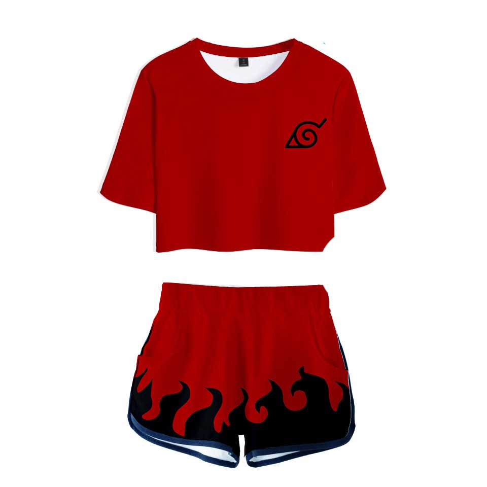Anime Naruto Women Girls Crop Top And Shorts Set Girls Summer Tee And Sgoodgoods - akatsuki t shirt roblox naruto