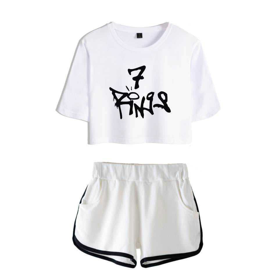 Ariana Grande 3d Printed 2 Pieces Crop Top Shirt And Shorts Set Sgoodgoods - code for 7 rings roblox ariana grande