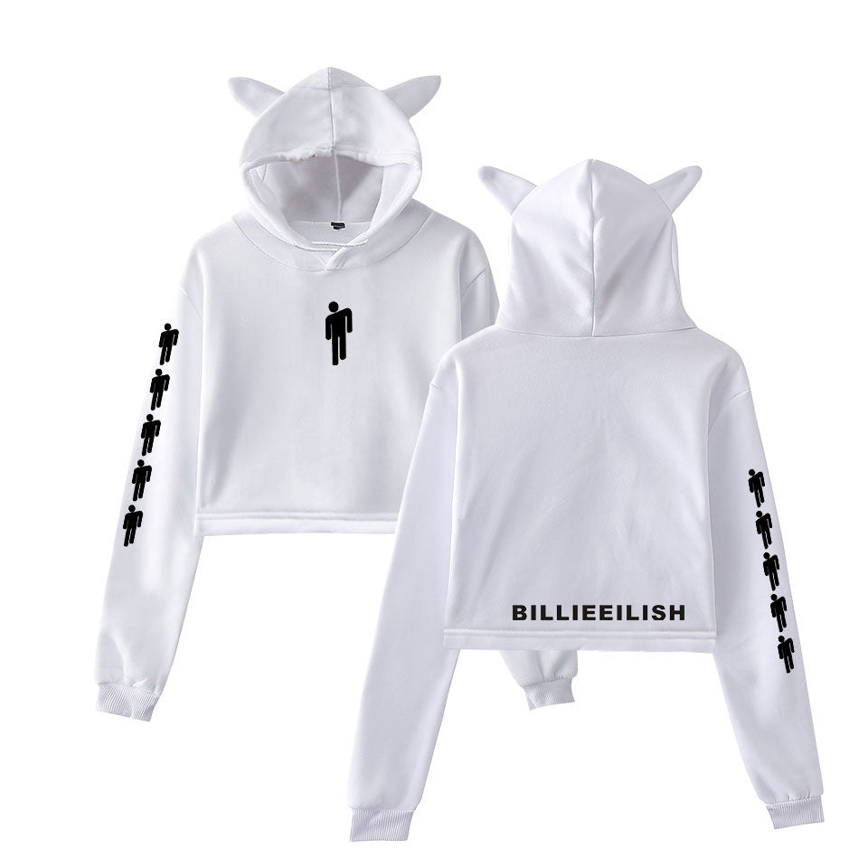 Billie Eilish Cat Ear Bunny Ear Hoodie Girl Crop Top Hoodie – SGoodGoods