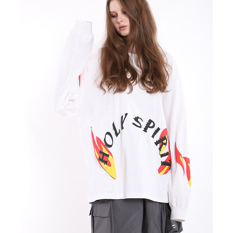 Kanye West Holy Spirit Flame Print Sweatshirt Long Sleeve Sgoodgoods - need an outfit for halloween check out kanye west s roblox