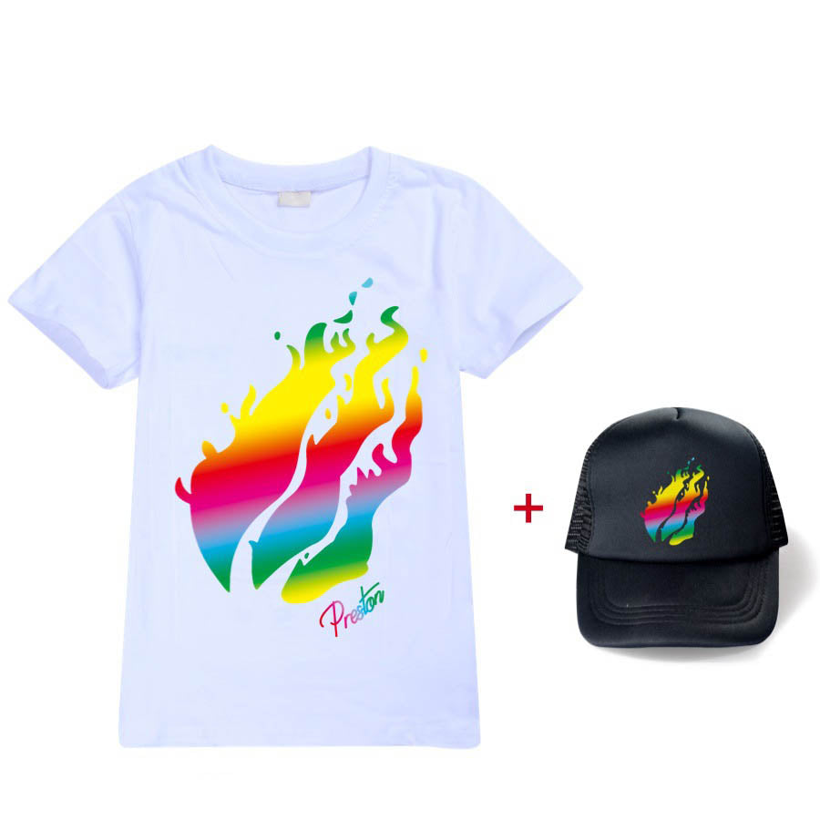 Prestonplayz Kids Youth Flame Print Cotton T Shirt And Hat Set Sgoodgoods - roblox fire preston styles merch