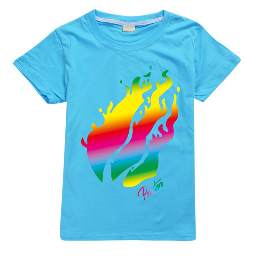Prestonplayz Rainbow Flame Kids Youth Tee Summer Cotton Short Sleeve T Sgoodgoods - prestonplayz rainbow fire merch roblox