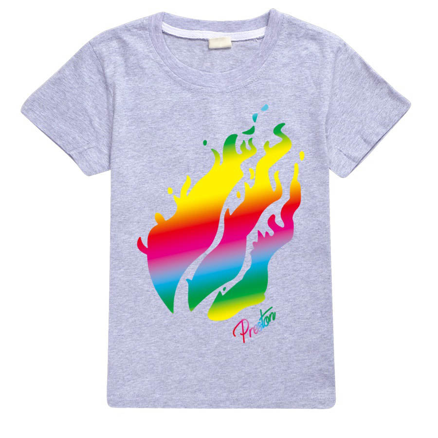 Prestonplayz Rainbow Flame Kids Youth Tee Summer Cotton Short Sleeve T Sgoodgoods - username prestonplayz roblox password