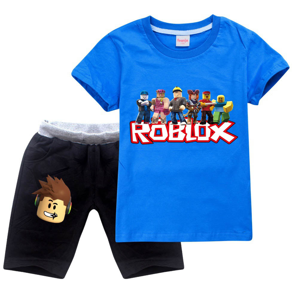 Roblox Kids 2 Pieces Sweatsuit Summer T Shirt And Shorts Cotton Suit Sgoodgoods - blue thrasher roblox