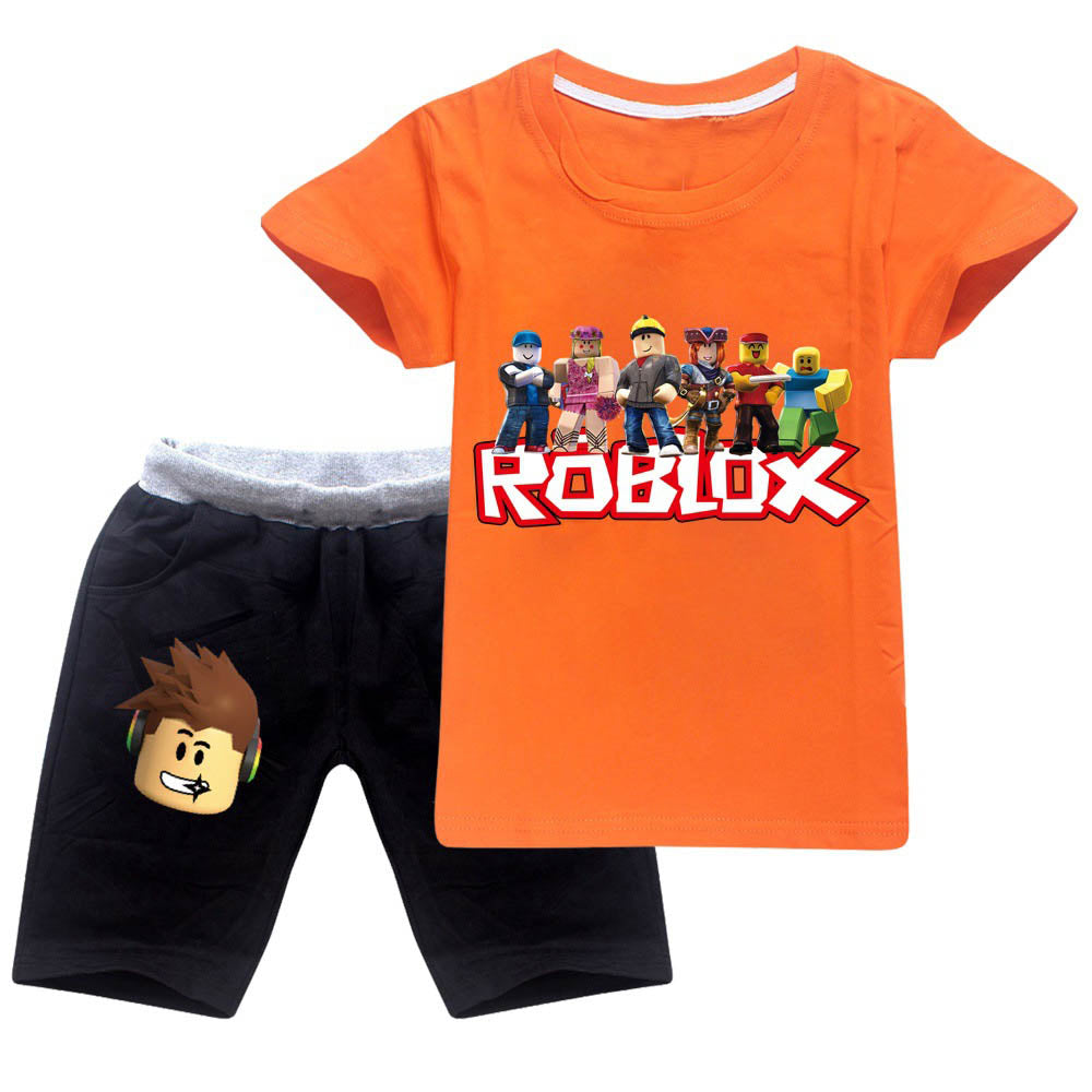Roblox Kids 2 Pieces Sweatsuit Summer T Shirt And Shorts Cotton Suit Sgoodgoods - orange and black suit roblox
