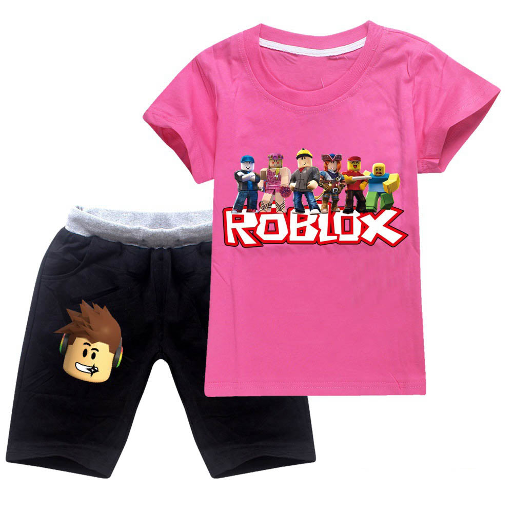 Roblox Kids 2 Pieces Sweatsuit Summer T Shirt And Shorts Cotton Suit Sgoodgoods - pink uzi roblox