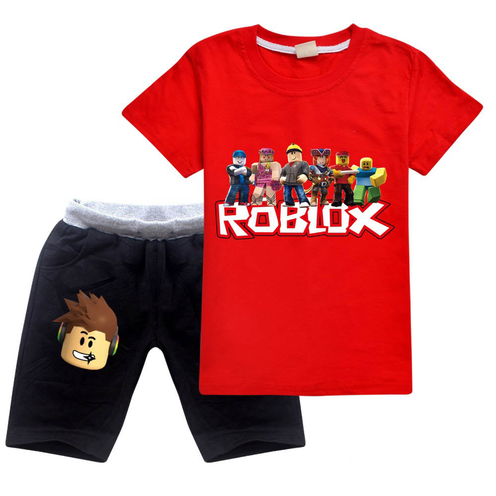 Kids Roblox Summer T Shirt Top Pants Suit Girls Boys Children Cotton Outfit Tracksuit Clothing Shoes Accessories Vishawatch Com - red suit t shirt roblox