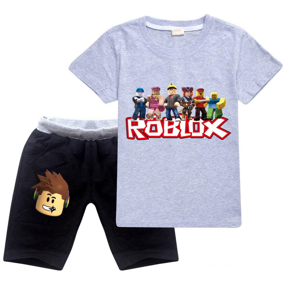 Roblox Kids 2 Pieces Sweatsuit Summer T Shirt And Shorts Cotton Suit Sgoodgoods - roblox grey suit