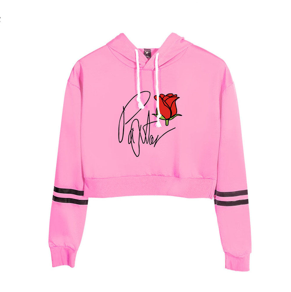 Payton Moormeier Merch Girls Rose Graphic Crop Top Hoodie Sgoodgoods - black and white chibi girl and color rose roblox