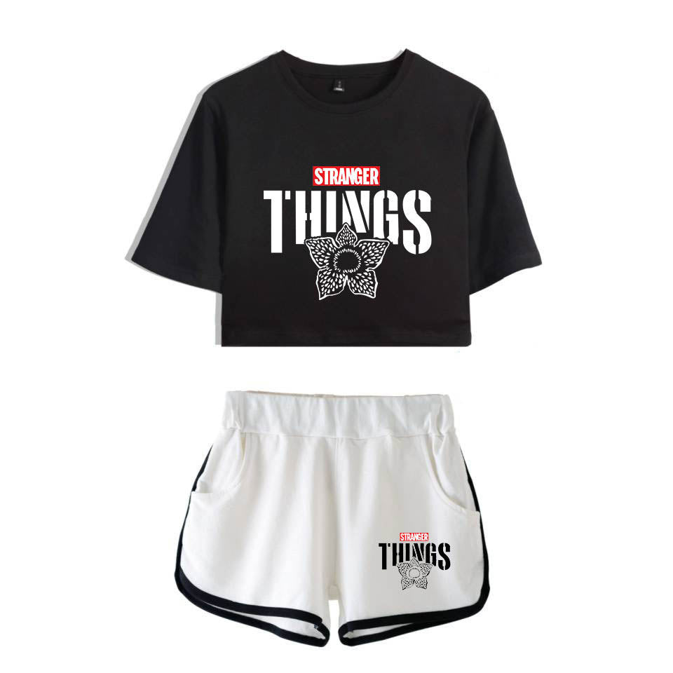 Stranger Things Demogorgon Print Crop Top And Shorts Set Girls Women S Sgoodgoods - demogorgon roblox shirt