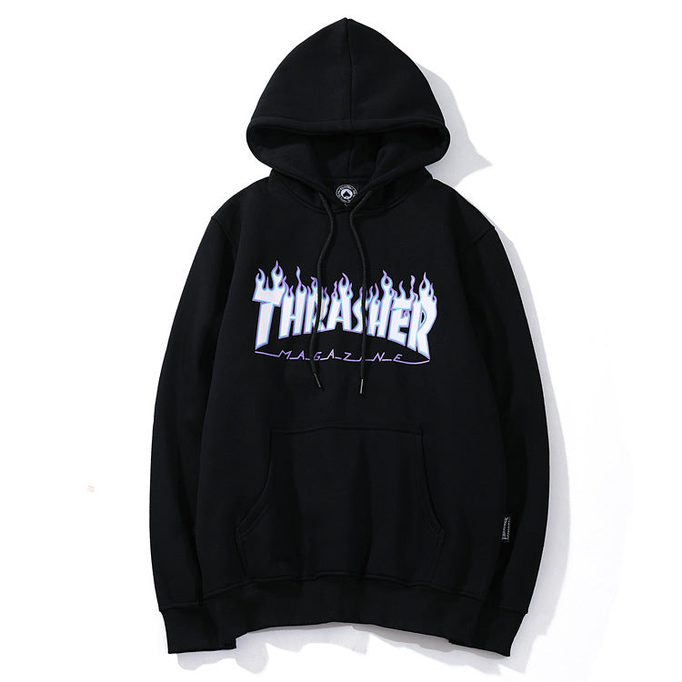 Thrasher Blue Flame Print Hoodie Unisex Pullover Sweatshirt Sgoodgoods - thrasher logo hoodie roblox