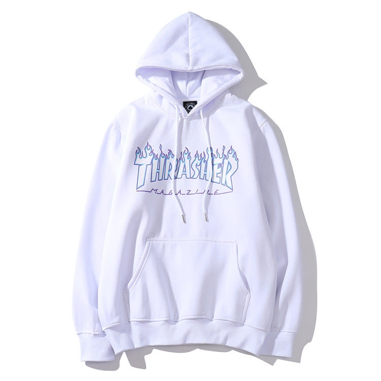 Thrasher Blue Flame Print Hoodie Unisex Pullover Sweatshirt Sgoodgoods - blue thrasher roblox