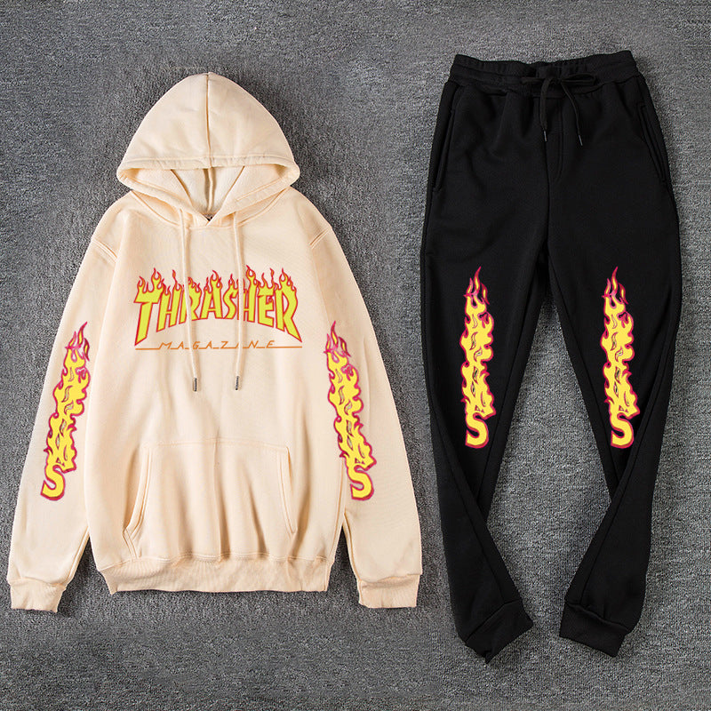 Thrasher Suit Red Flame Print Sweatsuit 2 Pieces Sweatshirt And Sweatp Sgoodgoods - red thrasher roblox