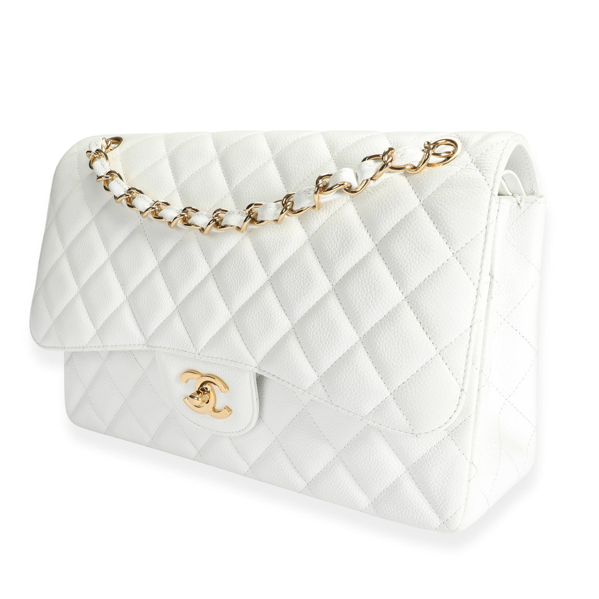 chanel jumbo white caviar