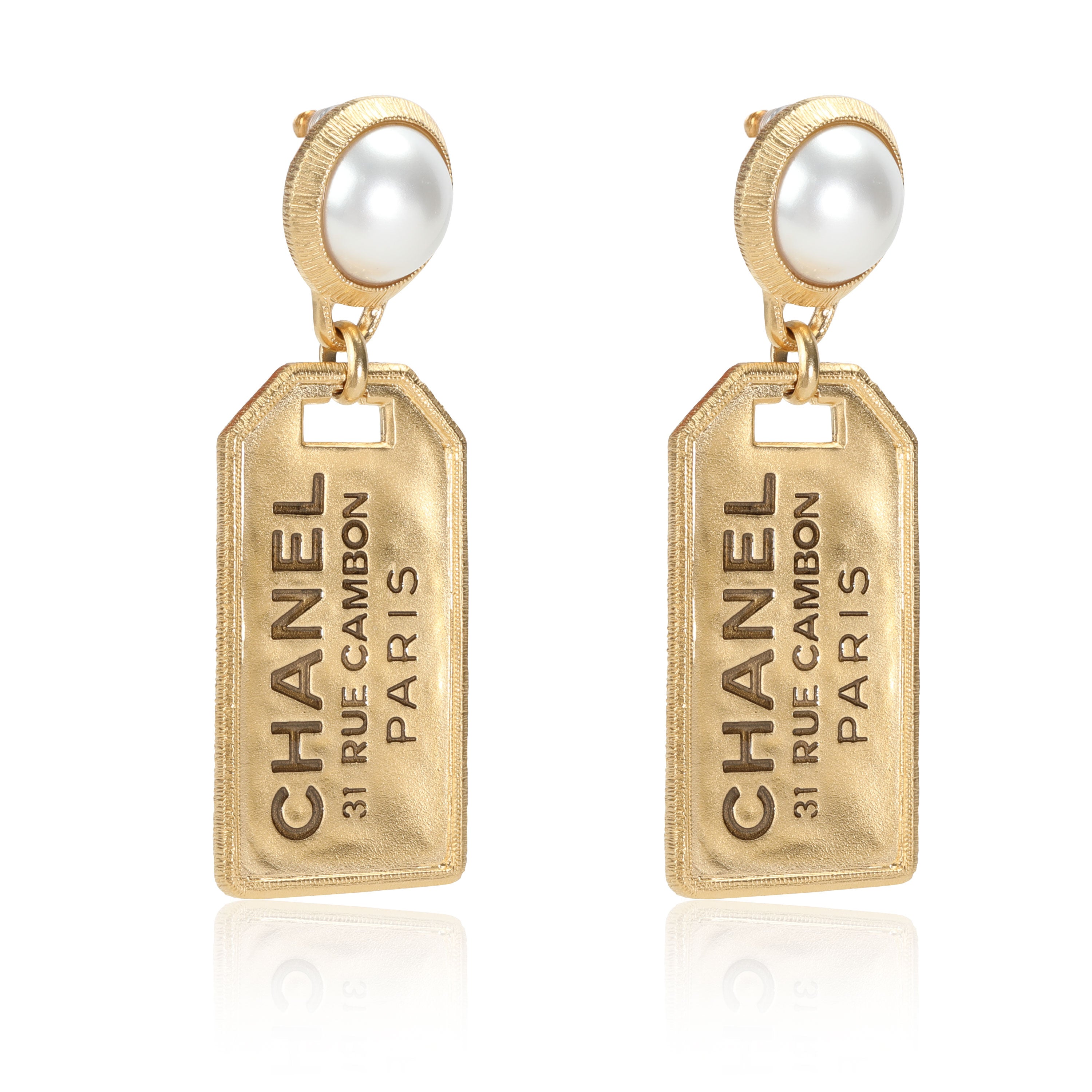 Chanel Tag Drop Earrings with Pearl Tops by Diamonds – #110641