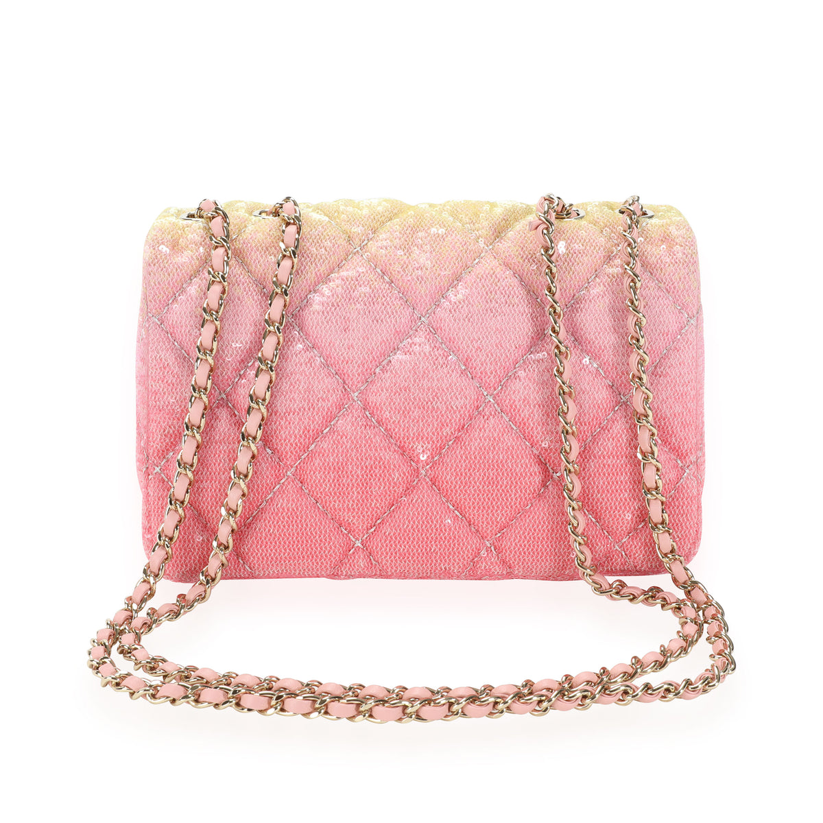 Chanel PeachWhite Fabric and Sequins Medium Classic Single Flap Bag at  1stDibs  peach chanel bag chanelxox1 chanel pink sequin bag