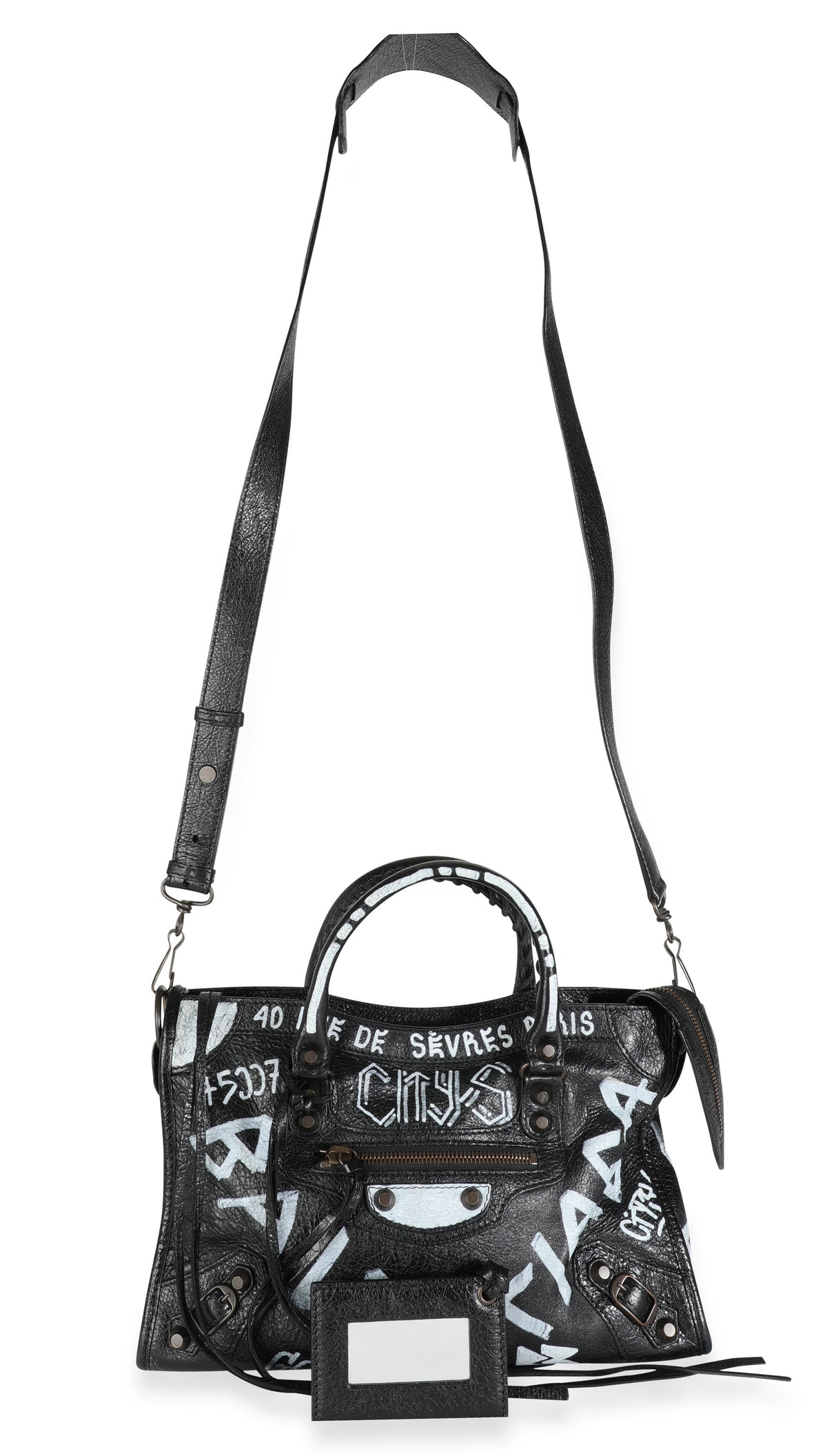 Balenciaga Black  White Graffiti Leather Classic City Bag by WP Diamonds   myGemma Item 108693