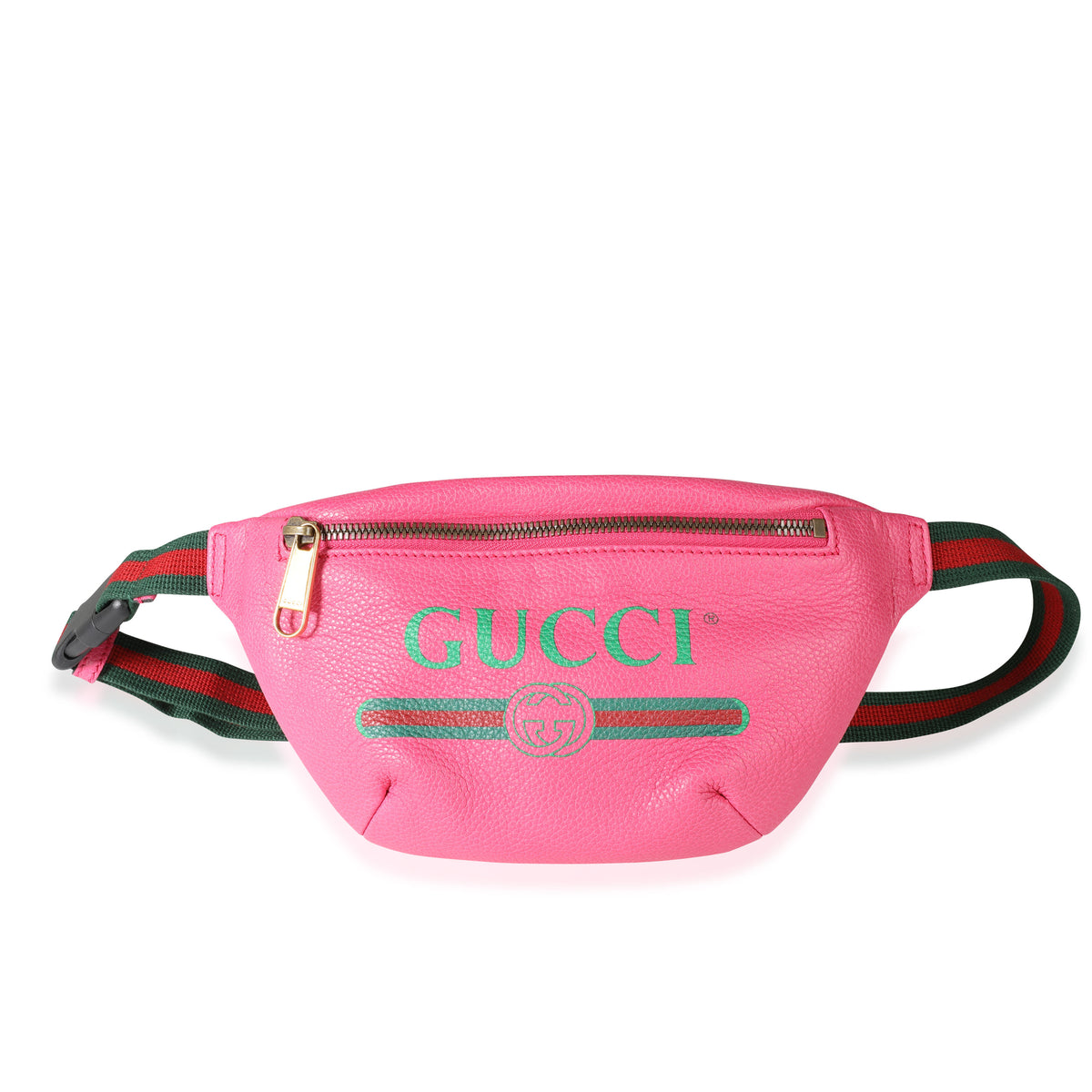 Gucci Hot Pink Logo Print Leather & Web Small Belt Bag | myGemma | Item  #112991