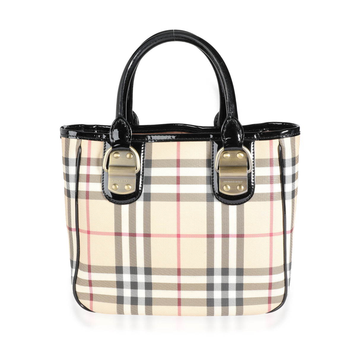 Burberry Nova Check & Black Patent Leather Accented Top Handle Tote |  myGemma | Item #113712