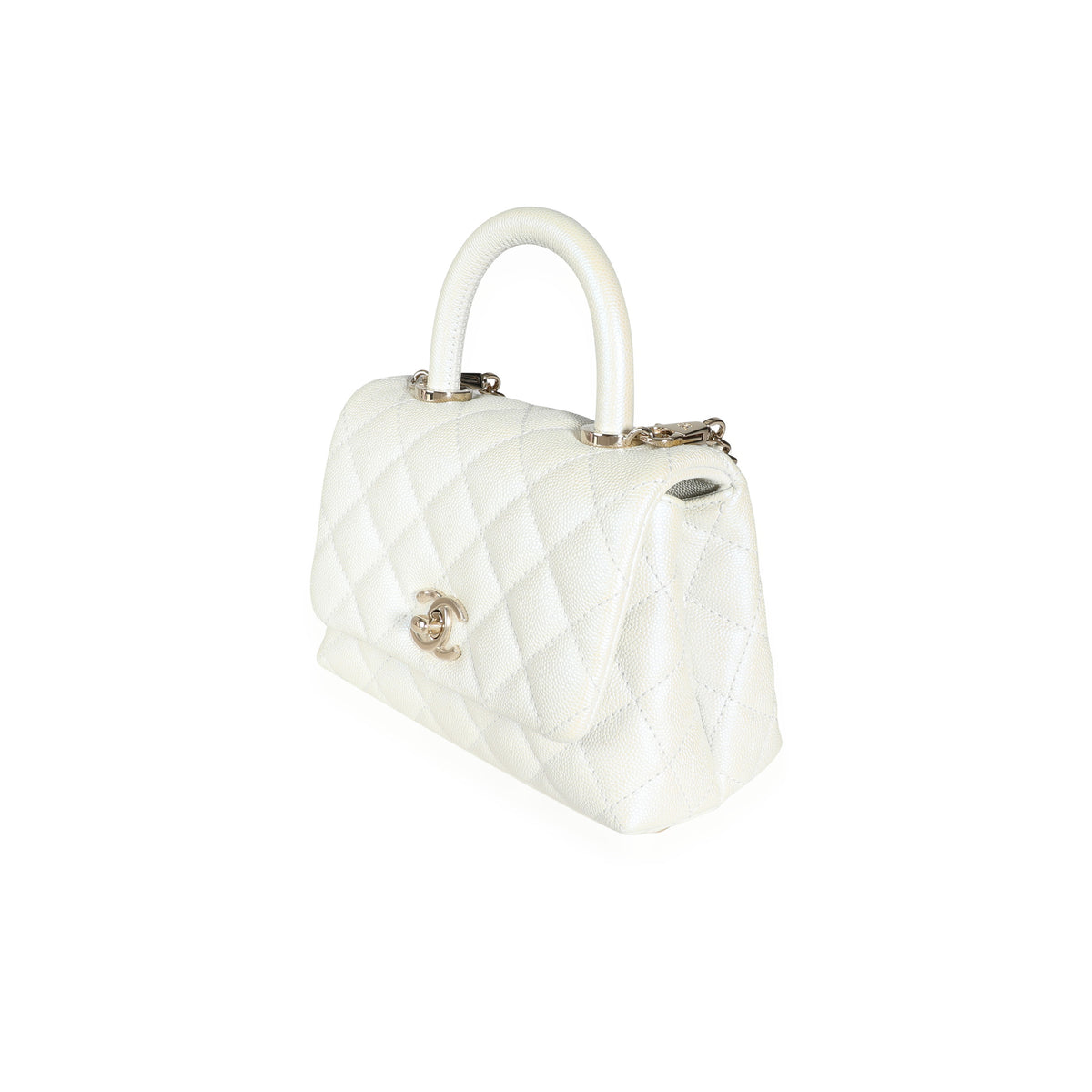 Chanel k Iridescent Ivory Quilted Caviar Extra Mini Coco Handle Flap Bag Mygemma