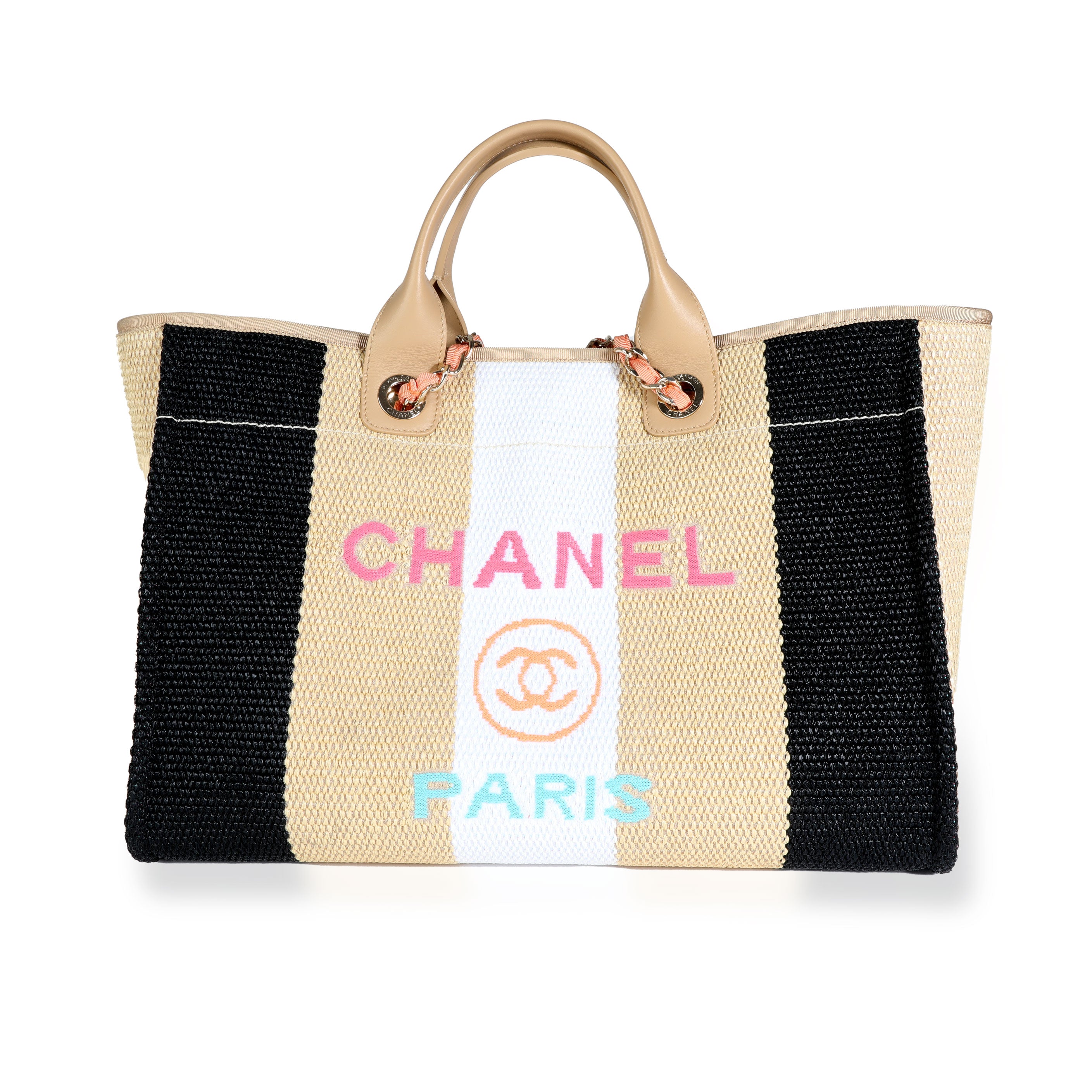 Chanel Deauville Tote Raffia with Glitter Detail Medium Neutral