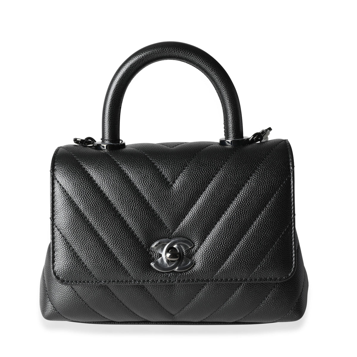 Chanel So Black Chevron Quilted Caviar Mini Coco Top Handle Bag | myGemma |  CA | Item #115381