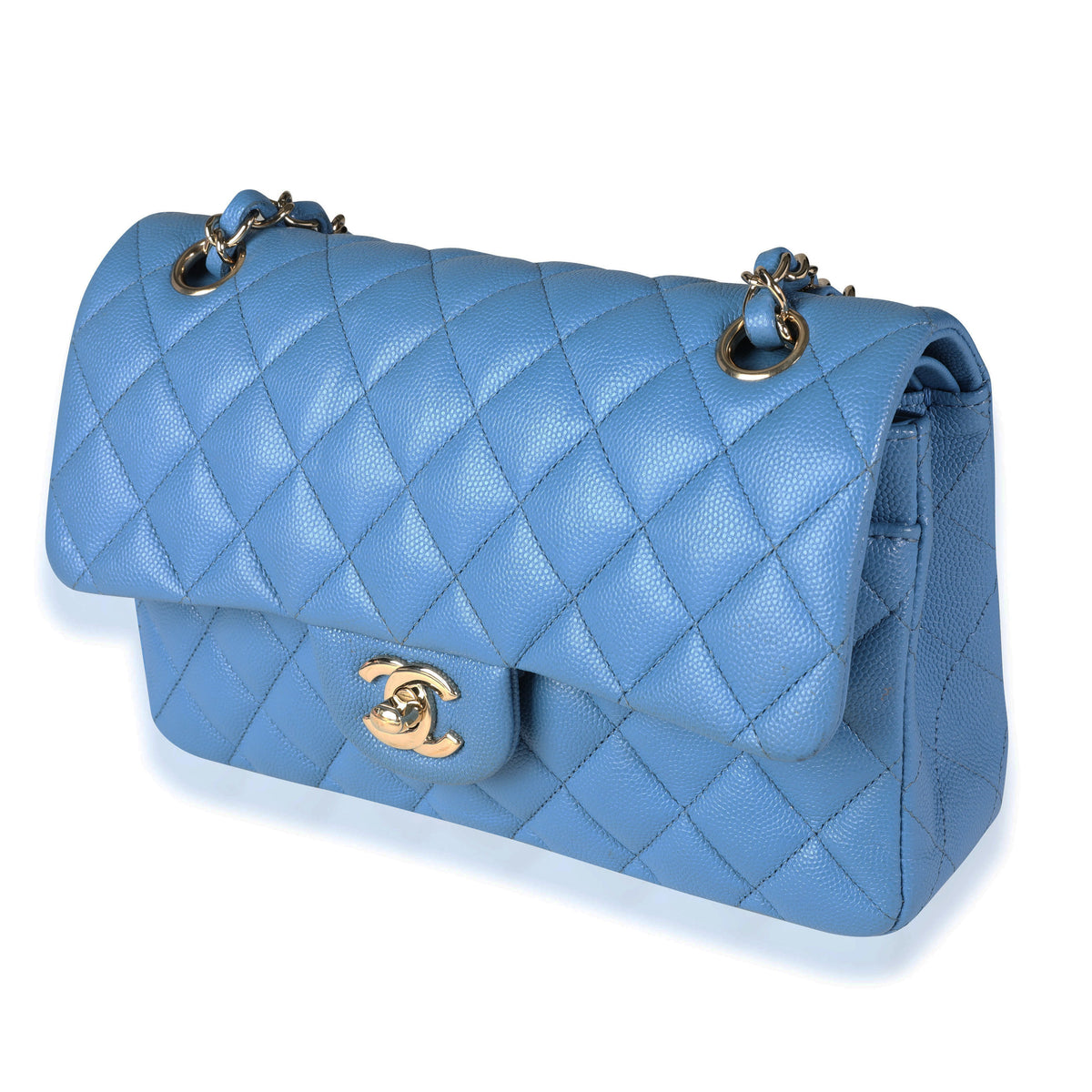 CHANEL 21K My Perfect Mini Flap Bag with Pearl Strap in Light Blue Lambskin   Dearluxe