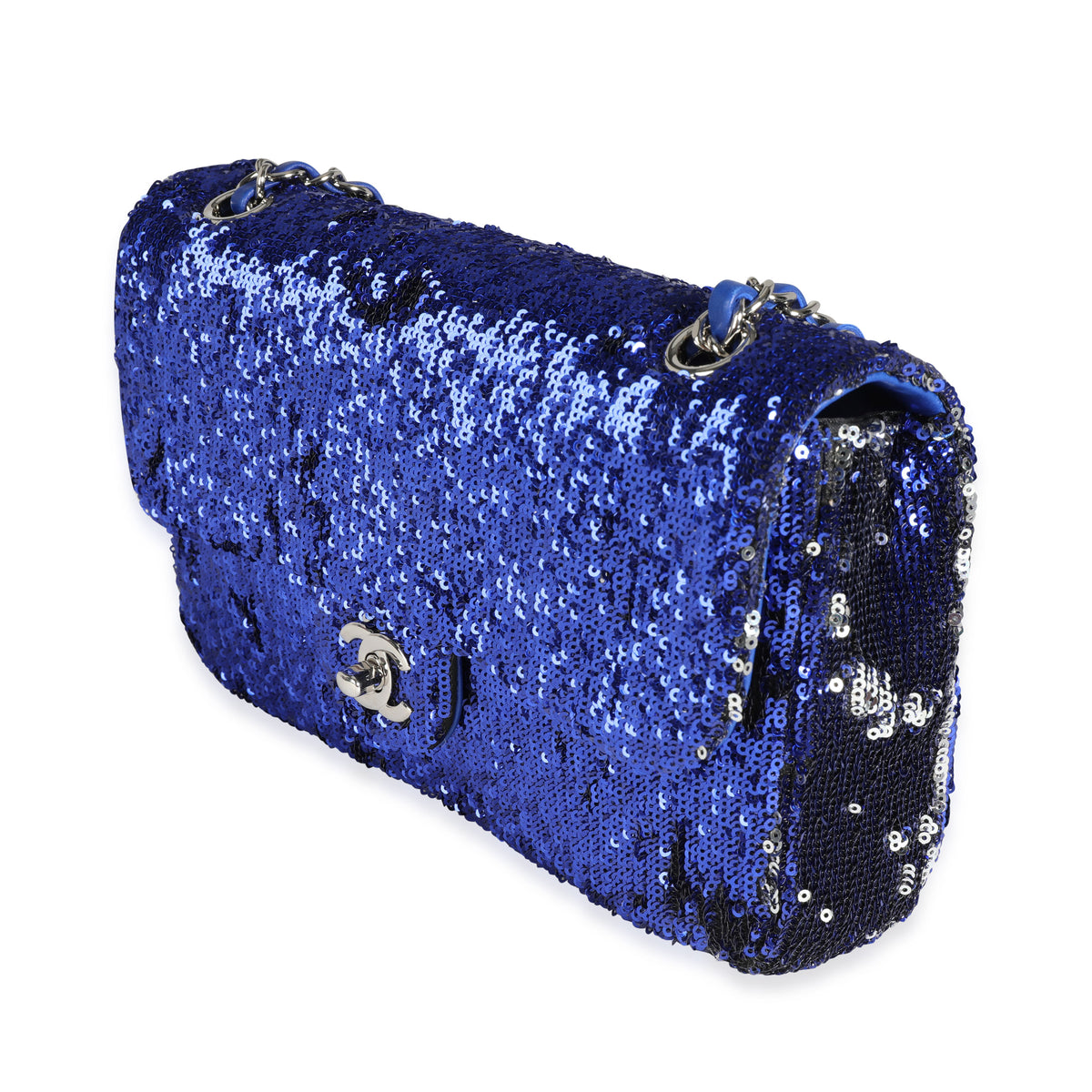 chanel blue sequin bag