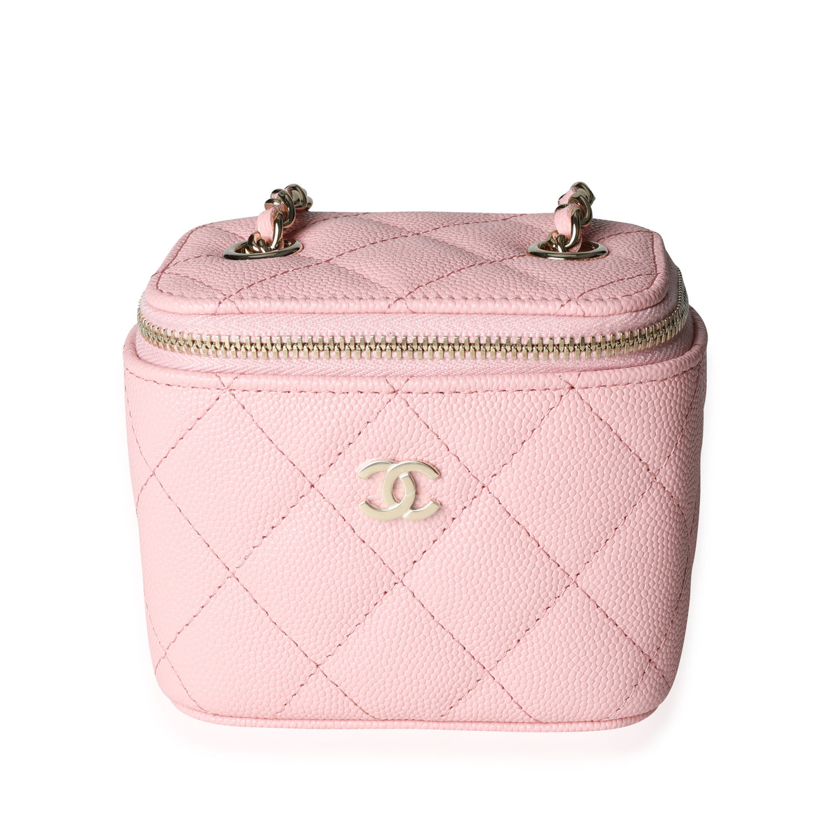 Chanel Caviar Quilted Small Vertical Coco Beauty Vanity Case With Chain Pink  Sakura  STYLISHTOP