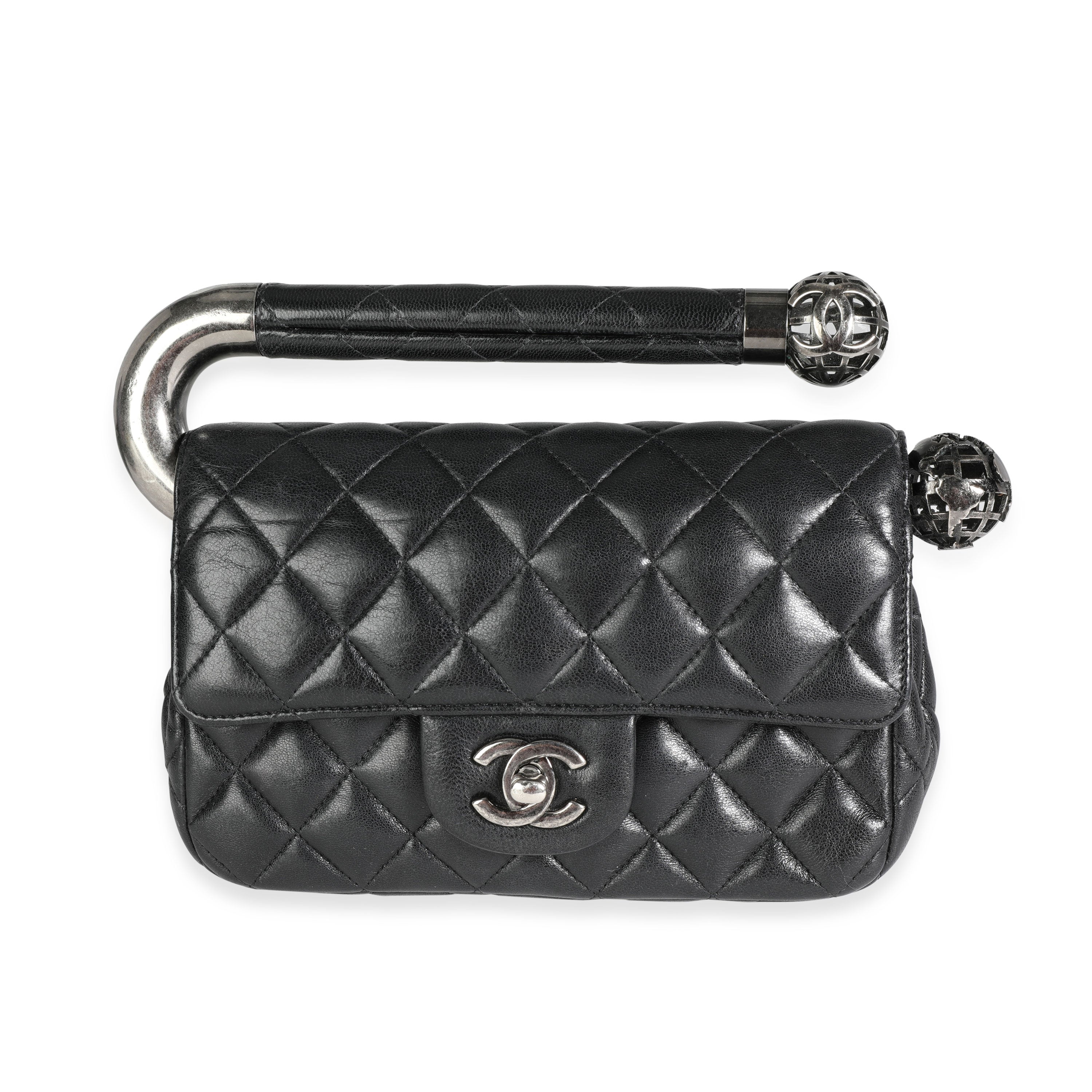 CHANEL Quilted Lambskin Metal Bar Clutch Bag White 930526