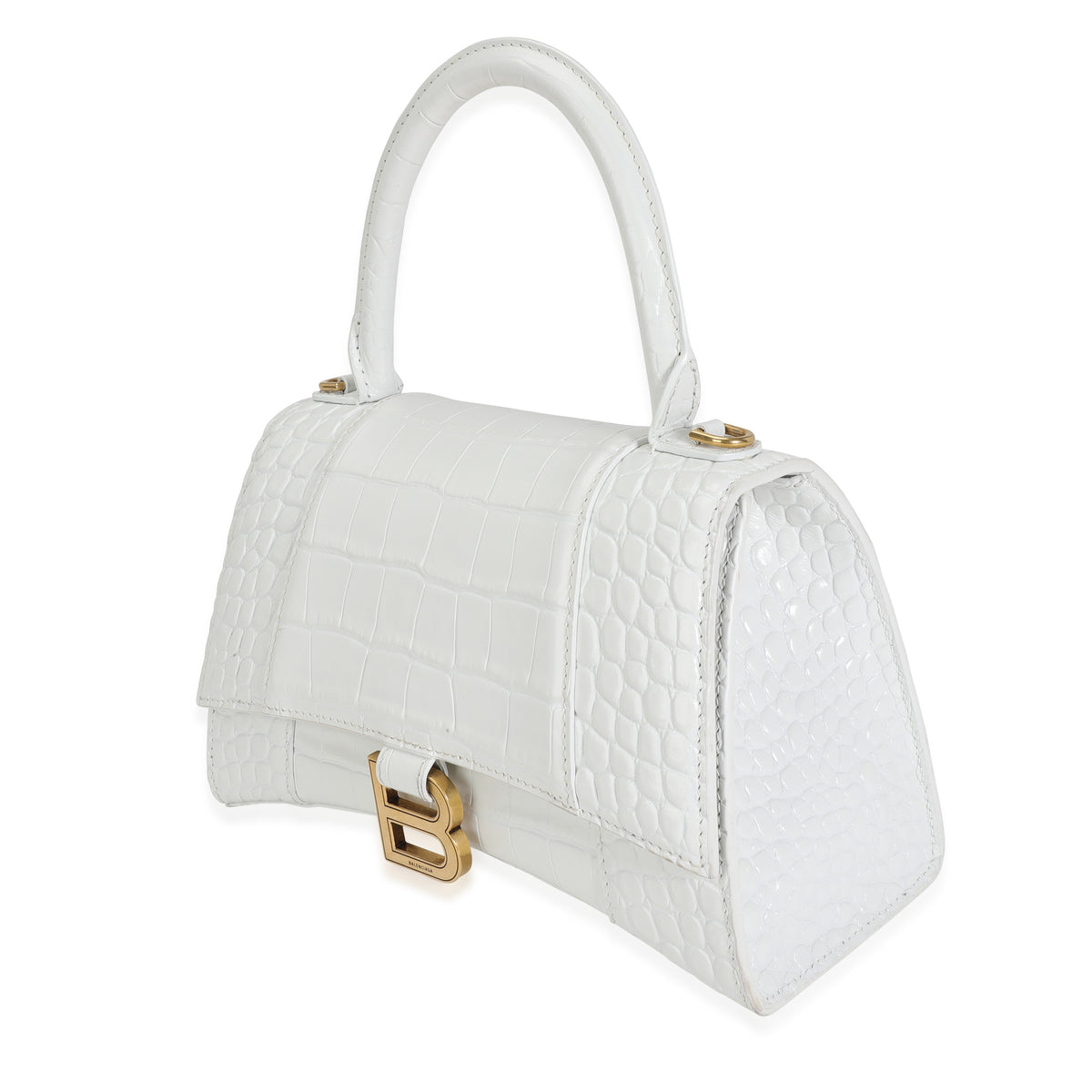 Balenciaga  Hourglass Xs CrocEffect Leather Tote  White for Women