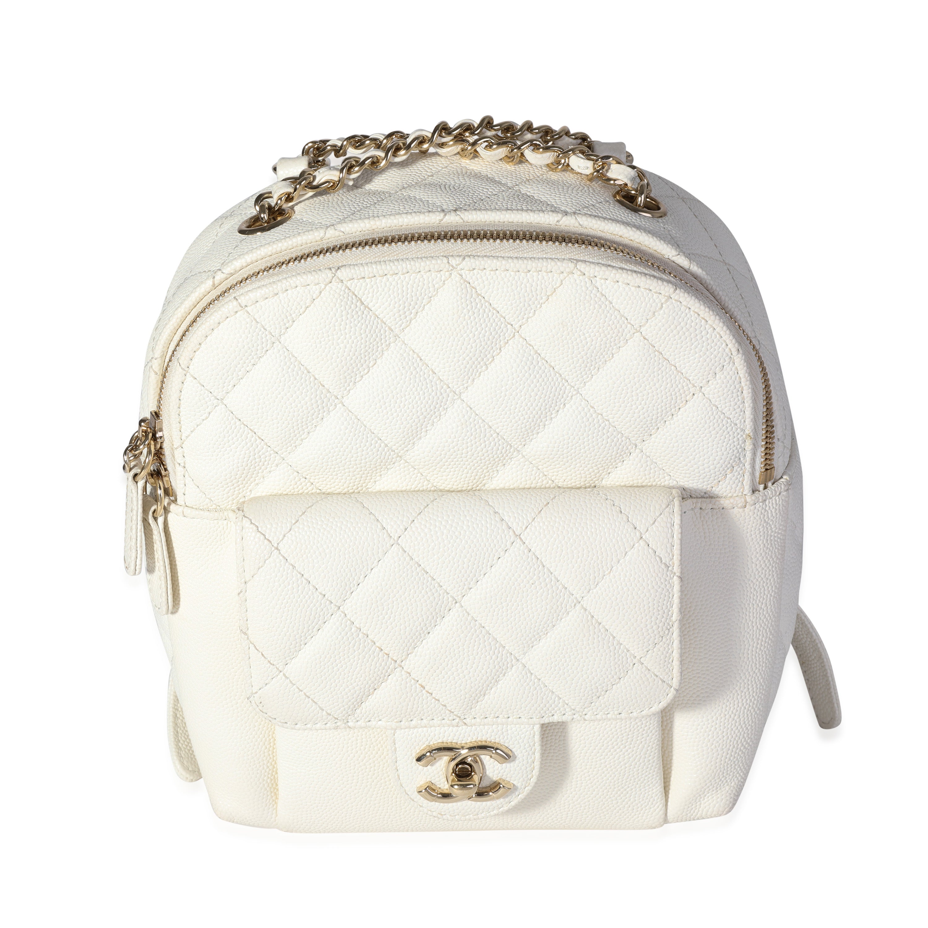 Chanel White Quilted Caviar CC Day Backpack