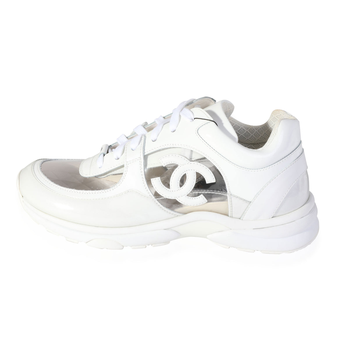 white and clear chanel sneakers