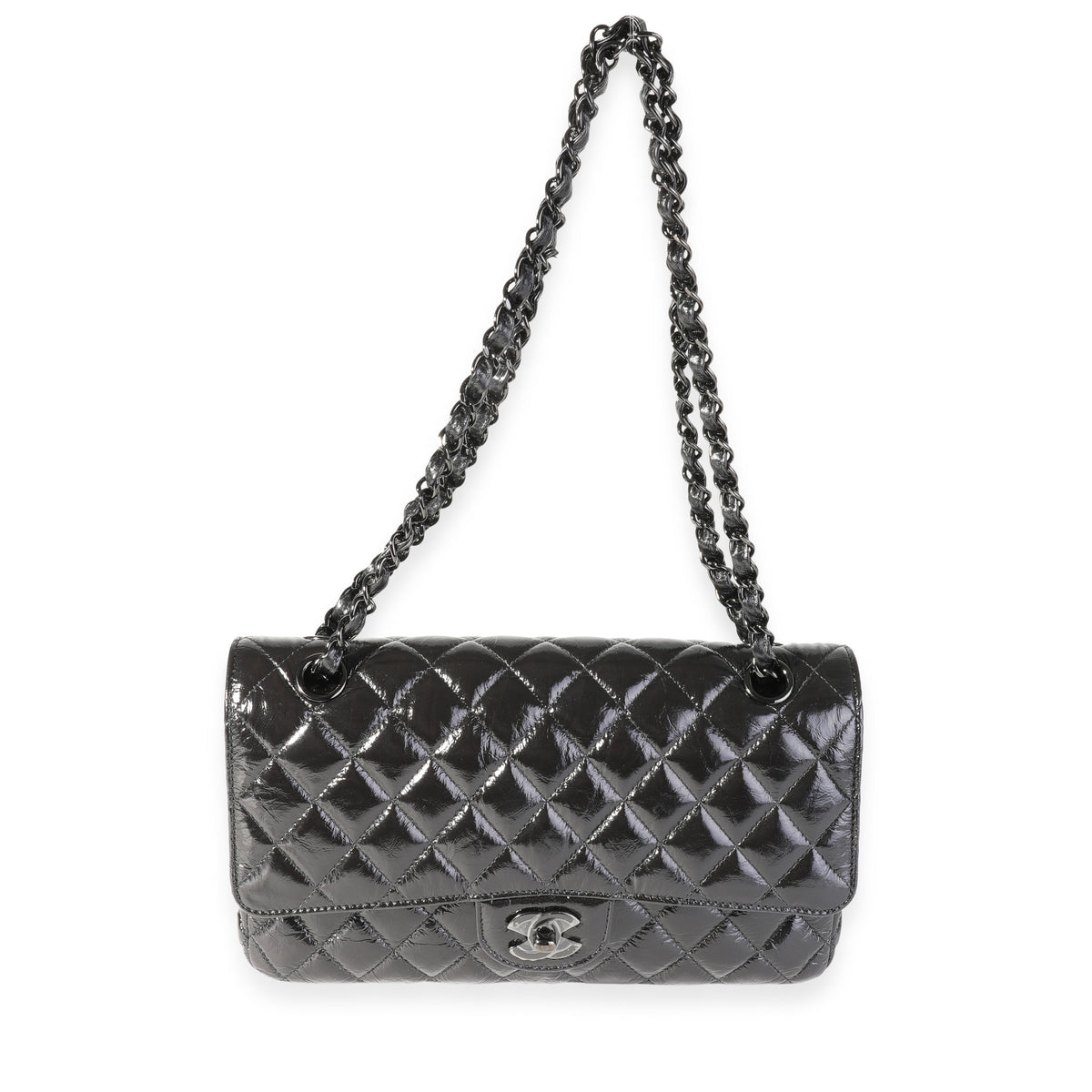 Chanel So Black Patent Crumpled Calfskin Medium Classic Double Flap Bag |  myGemma | AU | Item #119434