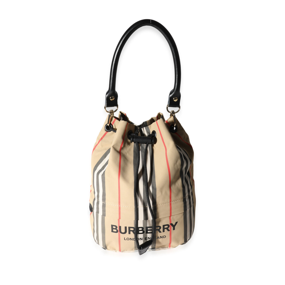 Burberry Archive Beige Icon Stripe Nylon Phoebe Drawstring Bag | myGemma |  Item #119859