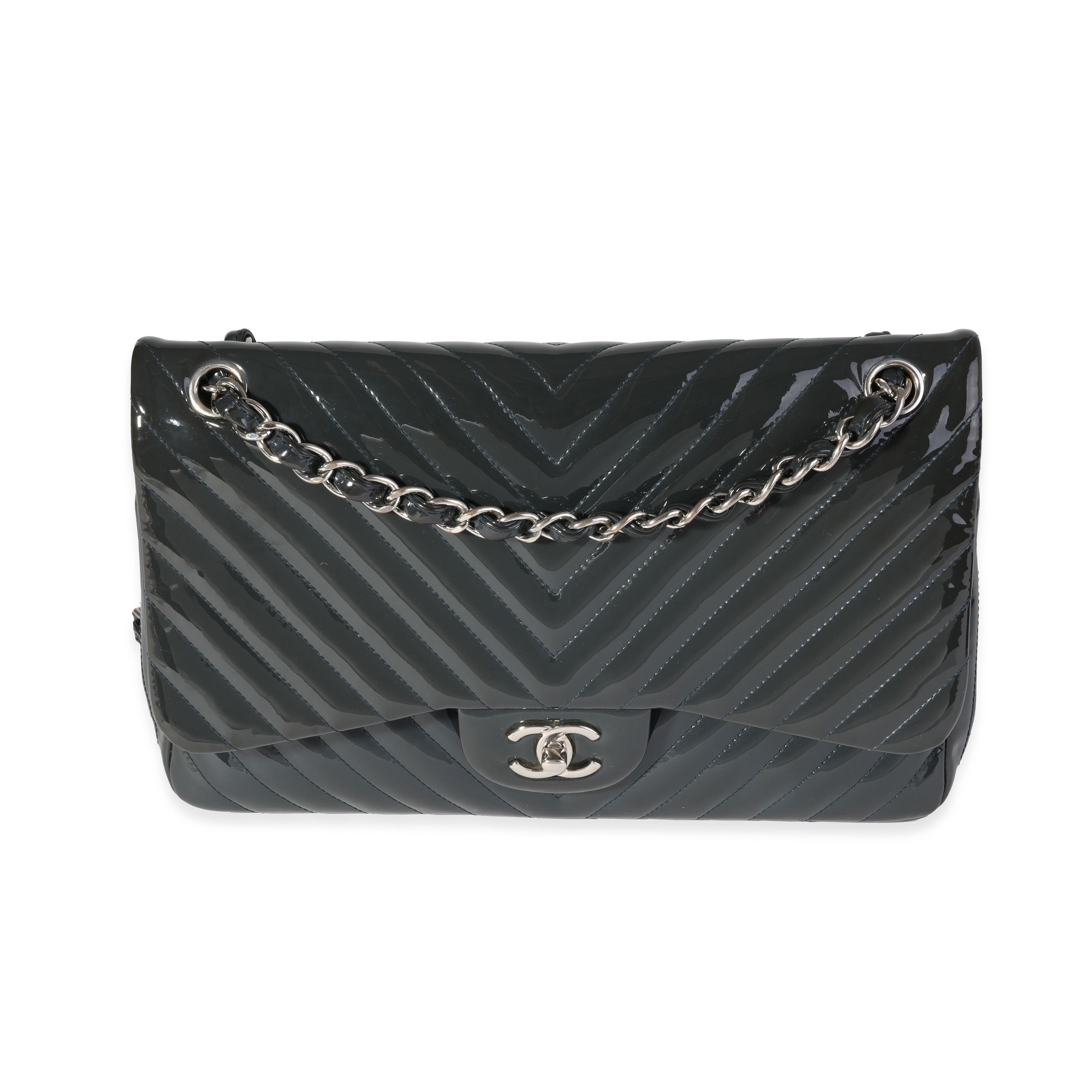 Chanel Chevron Quilted Classic Jumbo Double Flap in Black Caviar with  Silver Hardware  SOLD