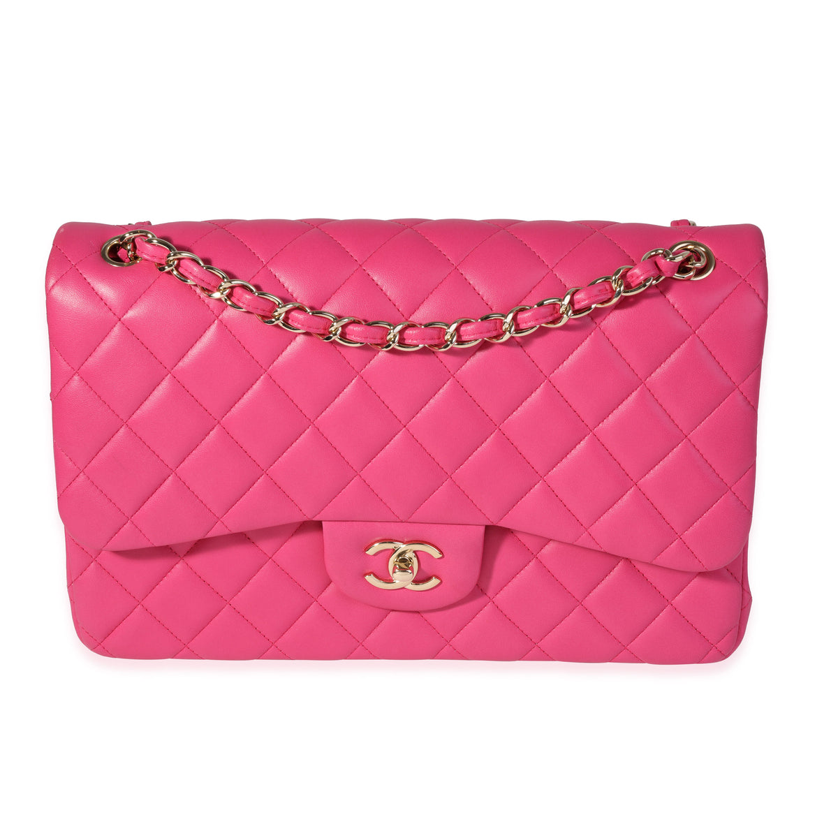 Chanel Hot Pink Quilted Lambskin Jumbo Classic Double Flap Bag | myGemma |  Item #120905